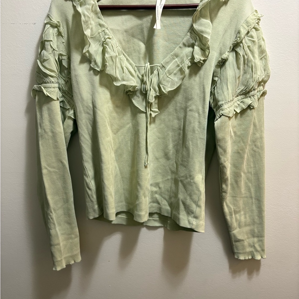 anthropologie Ruffled Green Women's Top